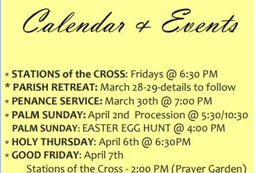Lenten Calendar and Events