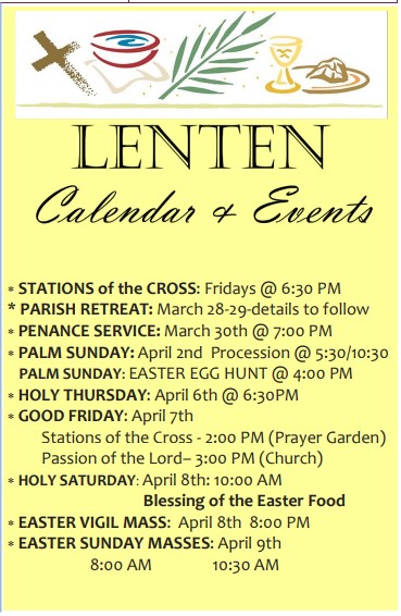 Lenten Calendar and Events